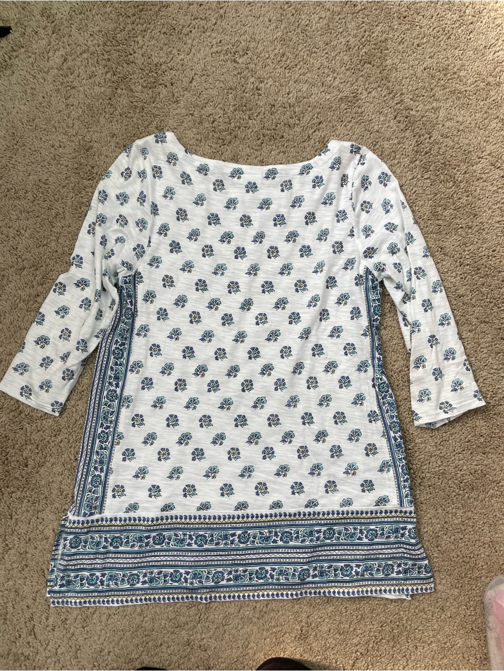 J. Jill White Scoop Neck Top with Blue Floral Border - Picture 12 of 13